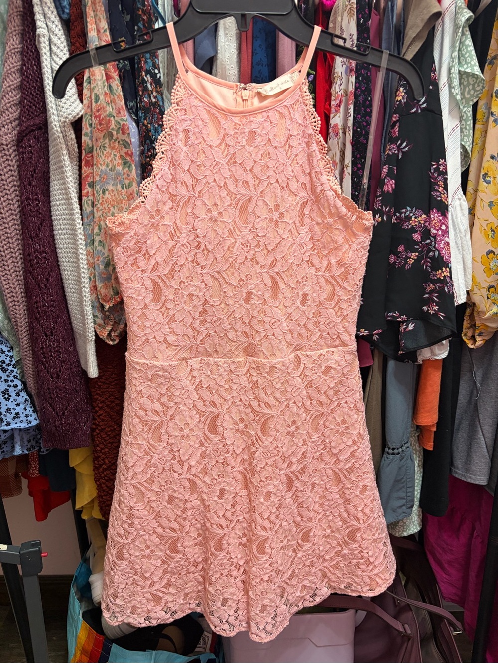 Altar'd State Blush Pink Lace Halter Mini Dress